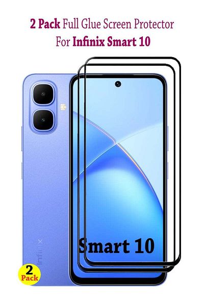 Generic واقي شاشة من زجاج مقسّى مضاد للخدش عالي الجودة لهاتف Infinix Smart 10 - عبوة من قطعتين - أسود