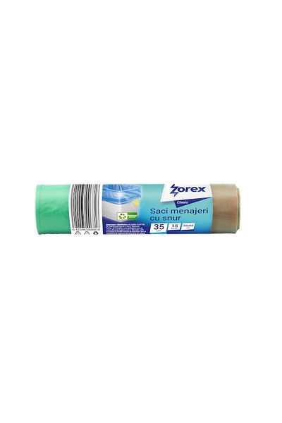 ZOREX Classic drawstring garbage bags, 35L, green, 15 pcs/roll