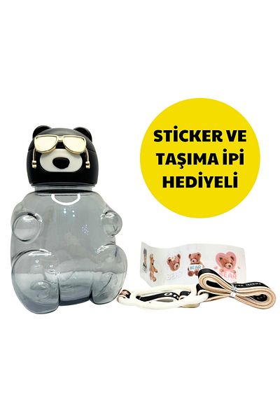 Vera Cute Teddy Bear Single Lid Flask with Neck Strap School Water Bottle with Straw Children's Water Bottle Bpa Free 600ml