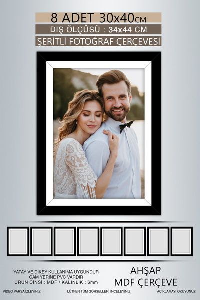 Bytwo 8 Pieces 30X40 Frame - Black and White Striped Frame - Mdf A3 Frame - Pvc Frame