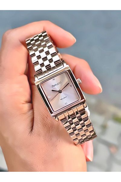 Ferrucci Women's Wristwatch Small Case Square Model Steel Cord Waterproof Bracelet Gift
