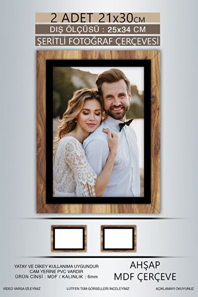 bymat 2 Pieces 21X30 Frame - Wooden-Black Striped Frame - A4 Frame - Diploma Frame with Pvc