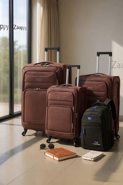 ZAAPPY Soft Material 20 Inch, 24 Inch & 28 Inch Luggage - Stylish Backpack Combo Coffee