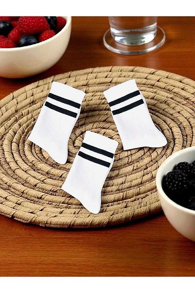 HAYEL 3 Pairs White Hooped Unisex Tennis College Sport Socks Cotton Comfortable High Quality