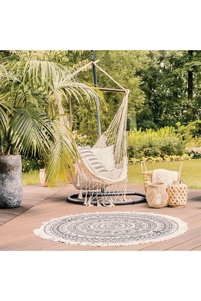 divendi-ro Hanging Swing Chair with Slab and Macrame, Beige, 100x50x110 cm