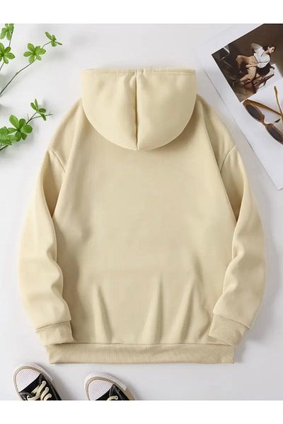 FUFLUNS Moon and Flower Printed Oversize Unisex Hooded Sweatshirt