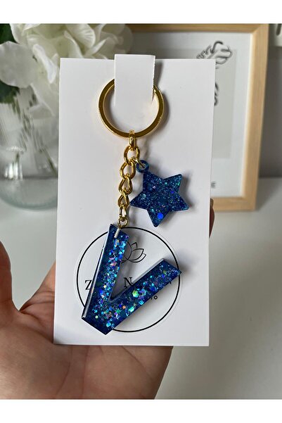 Zenan Design Letter V Blue Special Design Epoxy Letter Keychain