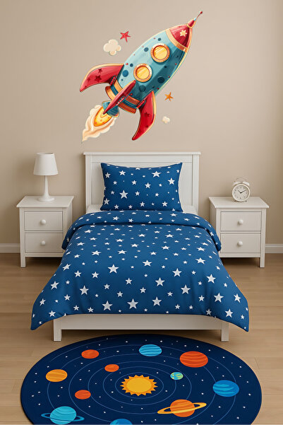 Aysha Tasarım ملصق حائط صاروخ أحمر أزرق - ديكور لاصق لغرفة الأطفال على شكل مس...