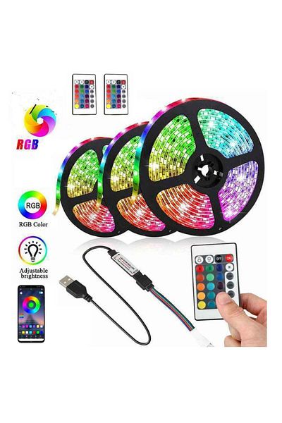 Generic Yuwell 3 قطع 5 متر شريط إضاءة LED ذكي RGB تطبيق وجهاز تحكم عن بعد إضاءة حبل ملونة 15 متر للمنزل