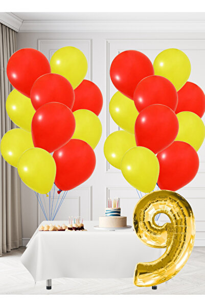 tedaks مجموعة عيد ميلاد بموضوع مروحة صفراء وحمراء بعمر 9 سنوات، بالونات صفراء...