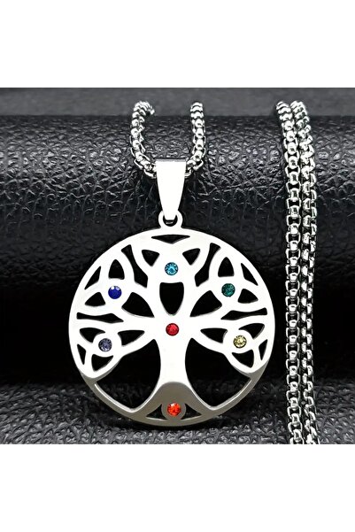 ORGANICYOU Yiwu Tree of Life Necklace Stainless Steel Chakra Triple Knot with...