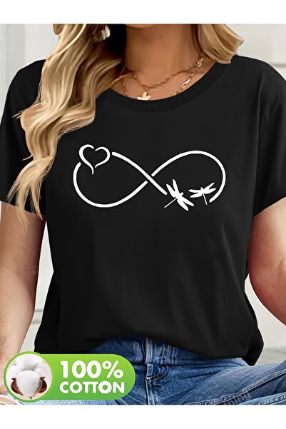 GALASHOP تي شيرت أبيض بسيط بنمط الفراشة واليعسوب