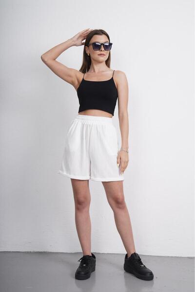 HG MODA Γυναικείο σορτς με ψηλόμεσο κορδόνι