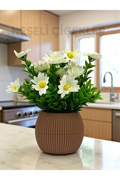 NEŞELİ ÇİÇEKLER Küçük Yapay Çiçek Dekoratif Masa Süsü 20 cm Mini Masa Üstü Çiçeği Plastik Saksıda Ev Süsleri Hediye