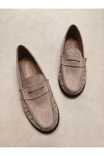 diclepolat Lucy Women's Loafer Saddle Detailed Comfortable Daily Shoes Beige Suede