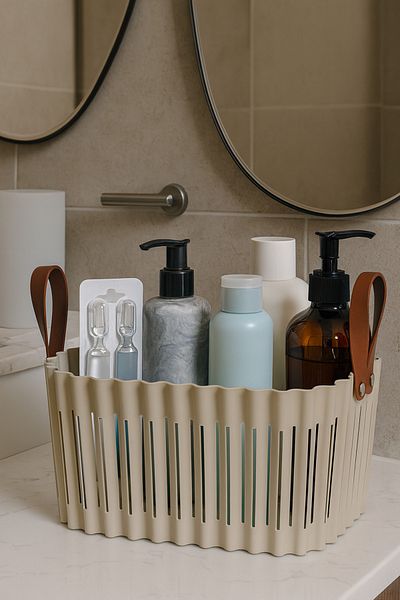 CEZVE HOME 1 Piece Multi-Purpose Organizer Plastic Basket with Handles Rectangular Organizer Basket