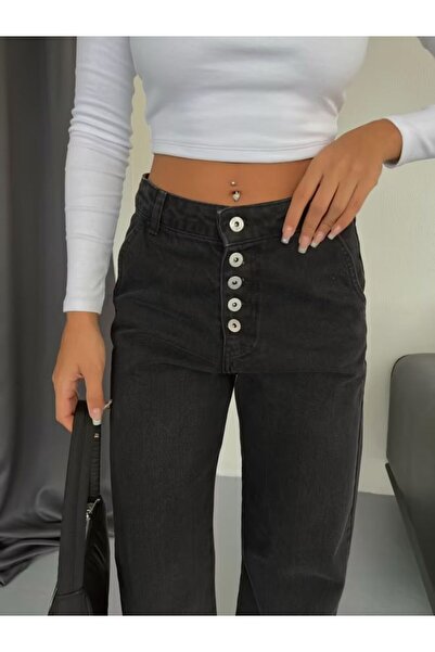 nutika Multi Button Wide Leg Jean Black