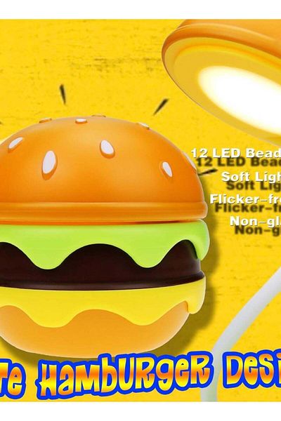 Generic Cute Rechargeable Hamburger Desk Lamp for Kids with Adjustable Neck and Dimmable Touch Switch, Perf