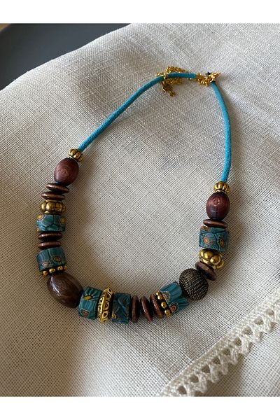dela otantik Handmade Bohemian Multicolor Wooden Beaded Necklace – Authentic Ethnic and Flashy Design Bijoux Jewelry