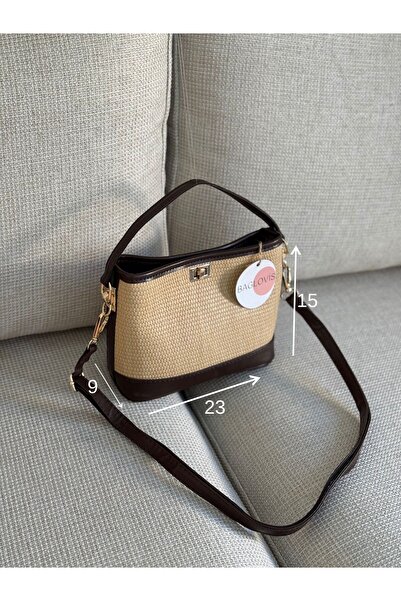 BAGLOVİS Wicker Leather Detailed Women's Black Handbag with Lock on the Front with Compartments En23 Boy15