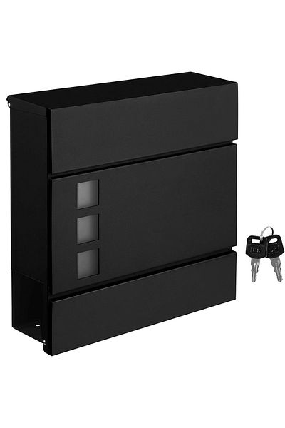 SONGMICS Outdoor mailbox, for fence or wall, made of galvanized steel, with lock, 37x11x37cm, black