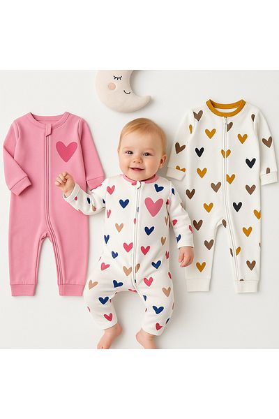 İZYALİF BABY Baby Girl 3 Piece Set Jumpsuit Set Cotton Zippered Without Booties