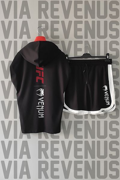 Vordevia Ufc Front and Back Printed Zero Sleeve Hooded Sports Tshirt and Custom Jersey Fabric Sports Shorts