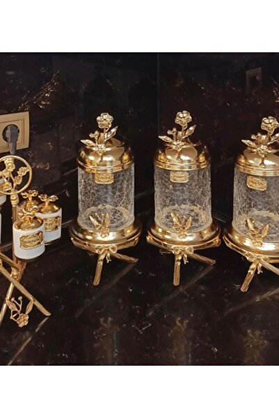 AZADE BAKIR PİRİNÇ JAPONGÜL AYAKLI LÜX KAVANOZ 3’LÜ SET