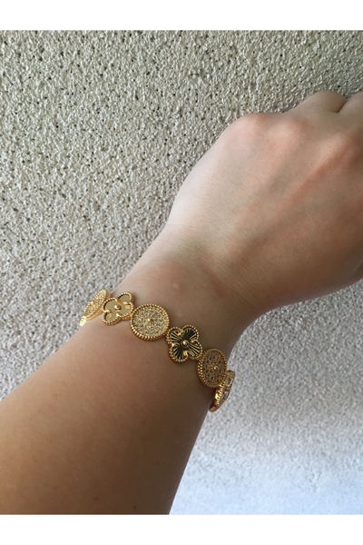 GUNESTAKI Gold Zirkon Çiçek Model Çelik Kelepçe