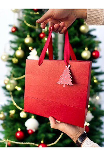 Marcabox For You Design Hediye Karton Çanta, Yılbaşı Hediye Çanta, Özel Tasarım Lüks Kroko Desen, Kurdele Saplı (5 ADET)