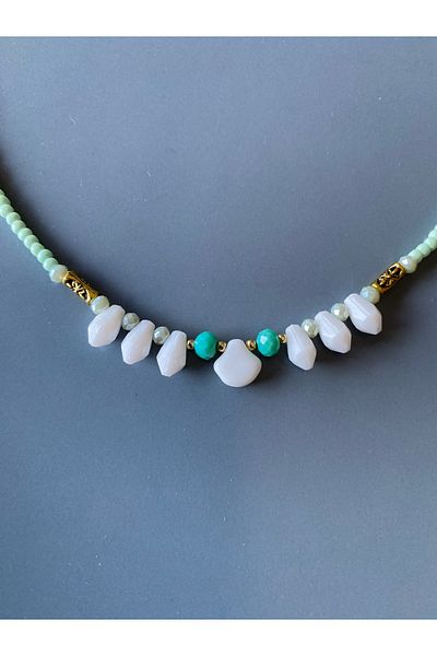 dela otantik Bohemian Women's Necklace with Handmade Turquoise and White Beads - Ethnic Authentic Vintage Bijoux Jewelry with Stones