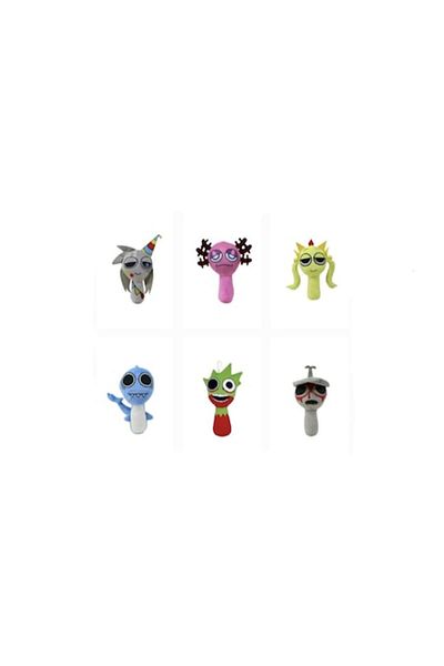 MASHASHOP Set 6 Plush Mascots, Sprunki, MASHASHOP, Grey/Yellow, 25 cm - 30 cm