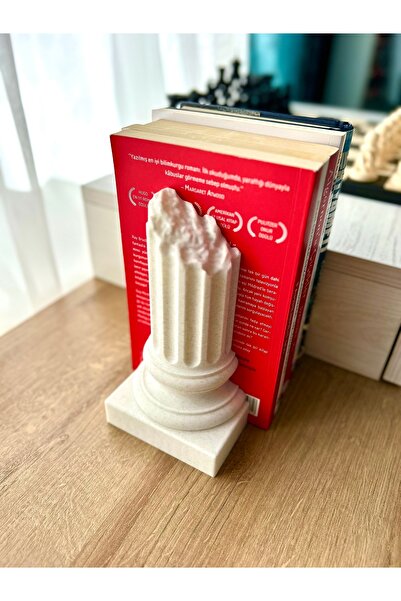 RdgTech Yıkık Roma Sütunu Şeklinde Kitaplık Stoperi - Mermer Görünümlü (16 cm)