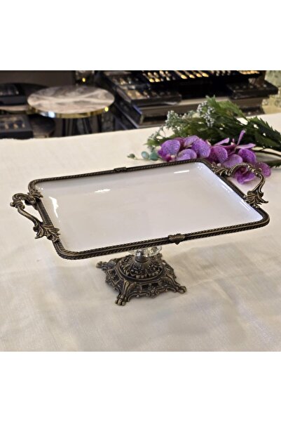 AlyaHomeAksesuar Metal Çerçeveli Döküm Ayaklı Dikdörtgen Porselen Servis Taba...