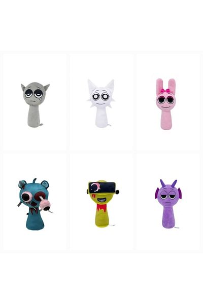 MASHASHOP Set 6 Plush Mascots, Sprunki, MASHASHOP, Blue/Purple, 25 cm - 30 cm