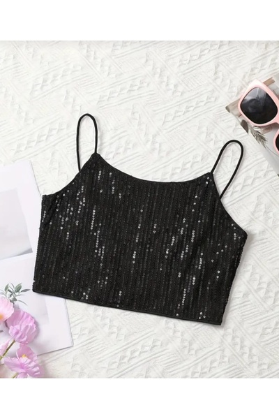 By Kul Design Women's Straped Sequence Crop Top