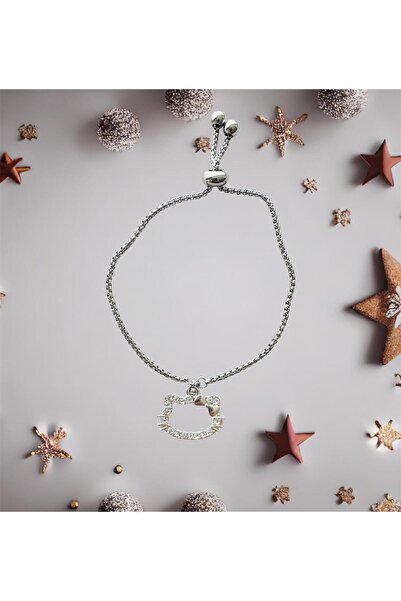 Hello Kitty Kristal Taş Charmlı Ayarlanabilir Çelik Bileklik