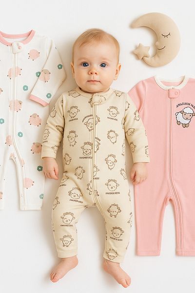 İZYALİF BABY Baby Girl 3-Piece Sleeping Bag Daily Cotton Zippered Without Booties