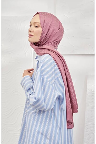 ARMANDA Geometrik desen gül kurusu pamuk jakar şal