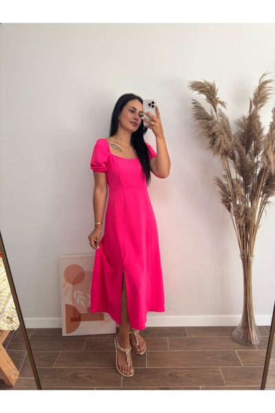 DUSOHOME فستان طويل بأكمام بالون وياقة مربعة وفتحة