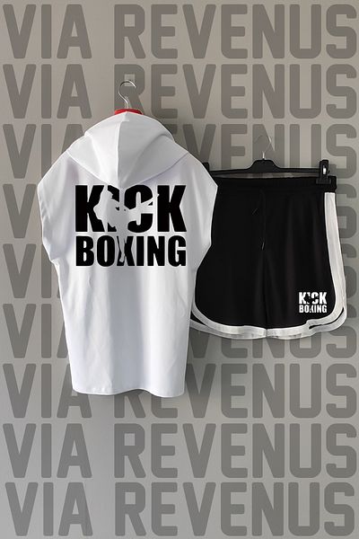 Vordevia Kick Boxing Front and Back Printed Zero Sleeve Hooded Sports Tshirt and Custom Jersey Fabric Sports Shorts