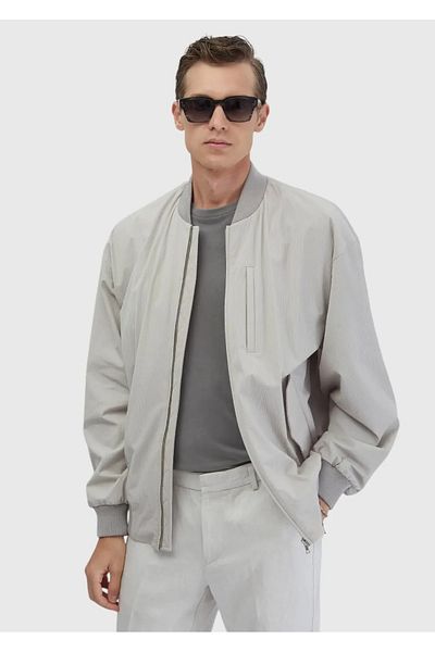 Ramsey Light Gray Regular Fit Stand Collar Casual Woven Coat