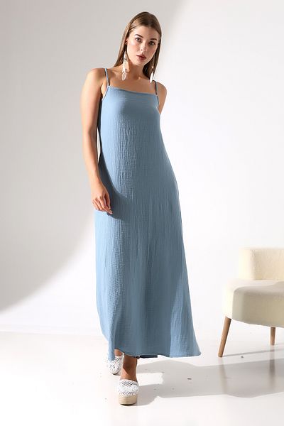 Dreamlike 100% Cotton Muslin Strap Pocket a Form Summer Dress
