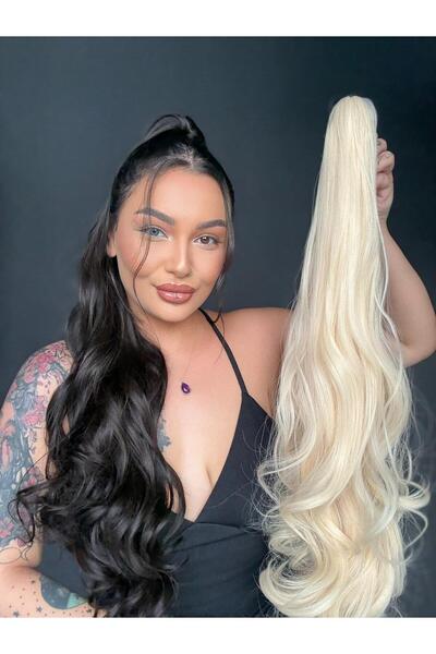 Suzan Peruk Sarı Tokalı Mandallı Postiş At kuyruğu Ekstra uzun SERİ SAÇ TAM 7...