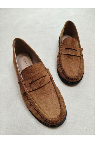 diclepolat Lucy Women's Loafer Saddle Detailed Comfortable Daily Shoes Tan Suede