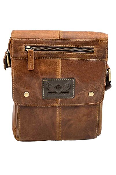 OEM Men's shoulder bag made of genuine leather Brown, Allan Marco, 25 x 21 x 5.5 cm