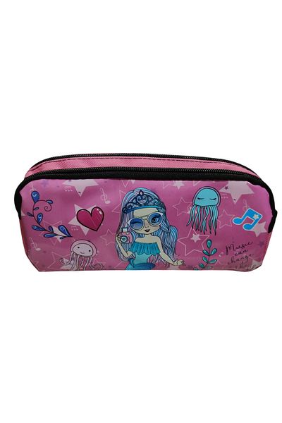 PartAntalya Girl's Pink Pencil Case Patterned 2 Compartment Pencil Case