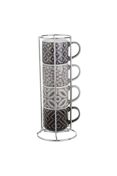 BREZIUM Set of 4 porcelain coffee mugs with stand, BREZIUM, 100 ml, multicolor