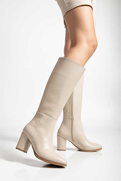 livens حذاء طويل بكعب جلدي للنساء مزود بسحاب zo-01