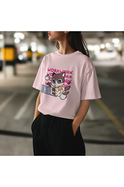 ArtYus تي شيرت بأكمام قصيرة ورقبة دائرية مطبوع عليه نقل عمل للفتيات/النساء